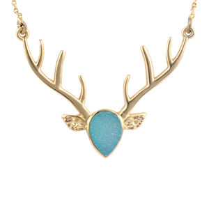 Festive Sale Pear Shape Sky Blue Sugar Druzy Deer Antler Necklace Pendant Gold Plated Link Chain Necklace Pendant Woman Jewelry - Product Image 3