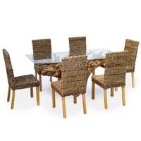 Ensemble de table à manger et table basse en racine rustique de haute qualité avec des chaises en rotin naturel