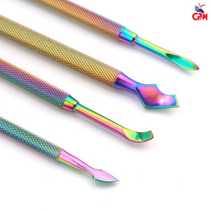 Pousse-cuticules professionnel en acier inoxydable à double tête arc-en-ciel, éliminateur de peaux mortes, manucure et pédicure de précision, soin des ongles - Product Image 3