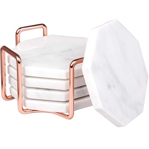 Posavasos de mármol negro y soporte de metal hecho a mano, posavasos para bebidas, taza de café con bar - Product Image 4