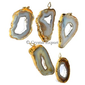 El mejor valor de la rebanada de ágata con colgantes galvanizados Druzy: rebanada de ágata con colgantes galvanizados Druzy a la venta - Product Image 1