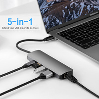 Hub 5 ports USB type-c vers Rj45 HD, 5 prises, 2 ports USB 3.0 et câble adaptateur 5 en 1