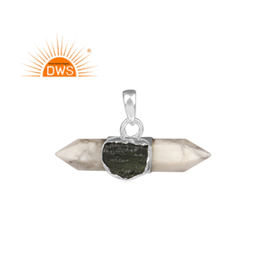 Fine Sterling Silver Natural Rough <b>Moldavite</b> And Howlite Gemstone Pendant Jewelry Manufacturer - Product Image 1