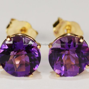 Pendientes de piedras preciosas hechos a mano de cuarzo amatista de Plata de Ley 925 hermosa joyería chapada en oro - Product Image 1