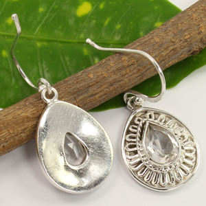 Boucles d'oreilles en quartz clair naturel tendance boucles d'oreilles en cristal de quartz à facettes boucles d'oreilles en pierre précieuse Designer Party Wear boucle d'oreille pour elle - Product Image 2