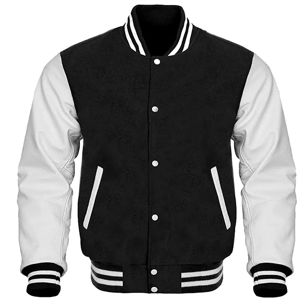 2023 Custom High Quality Wool Body Genuine Leather Sleeves Letterman Bomber Jacket Varsity Jackets for Men and Women