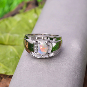 92.5 Sterling Silver 7.5 Gram Natural Ethiopian <b>Opal</b> Gemstone Smooth Oval Latest Simple Design Religious Style Women's Jewelry - Product Image 2