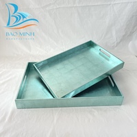 Plateau de service rectangulaire en laque de luxe Bao Minh Vietnam avec finition bleu pâle et argentée Modèle HL3107 2