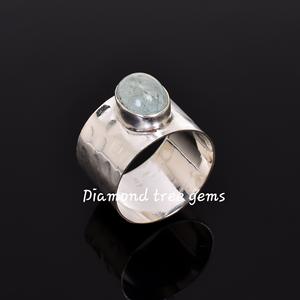 Aquamarine แหวนเงินวงแหวนเงินแท้925แหวนพลอย - Product Image 2