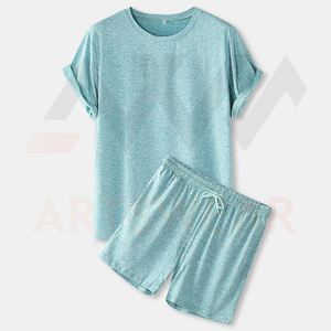 Vêtements de sport pour hommes, ensemble short d'été 100% coton polyester t-shirt décontracté avec short deux pièces uni ras du cou t-shirts ensembles 2022 - Product Image 5