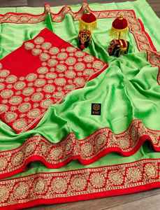 Sari de seda de diseñador con blusa bordada Bollywood estilo indio Torque Color para adultos - Product Image 4