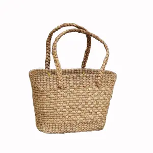 Handwoven Straw Handbags Bamboo Water Hyacinth Ladies Bags for Summer Travel