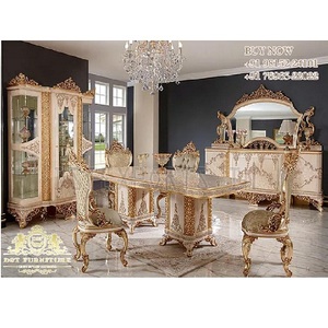 French Hand Carved Designer Dining Room Furniture Set Modern Teak Wood Luxury Dining <b>Table</b> - Product Image 1
