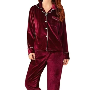 Pijamas de veludo personalizados, conjunto de pijamas de veludo com roupa noturna, lingerie para mulheres, roupa de dormir, casual, outono e inverno, de cetim