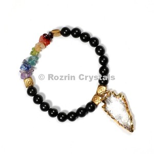 Buy Online Chakra <b>Chips</b> Bracelets With Electroplated Arrow : Black Onyx 8 mm Chakra <b>Chips</b> Bracelets For Sale - Product Image 1