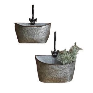 Charmante poche murale de baignoire galvanisée en finition rustique parfaite pour la plantation décorative intérieure et extérieure Lot de 2 - Product Image 1