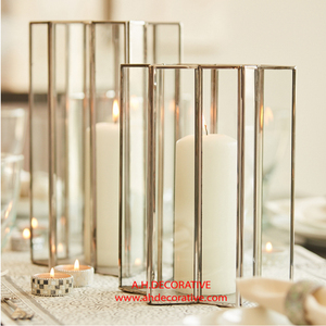 เชิงเทียนทองเหลืองและแก้ว Milan Triad ทำด้วยมือเสาแก้วและทองเหลืองสำหรับตกแต่งโต๊ะ - Product Image 1