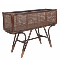 Suporte de Armazenamento Moderno Floria Flower em Rattan Marrom para Sala de Estar e Móveis de Casa