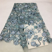 Kain Brokat S2341 Motif Bunga Segar Multi-warna Bordir Payet Ganda Warna Hijau Mint Kain Brokat Bordir