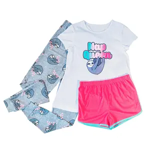 Pantalones de dormir de 3 piezas con pereza blanca y morada, pantalones cortos de delfín, pijama para niños y niñas