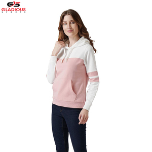 Gladious Sports <b>Women's</b> Color Block Hoodie Pink <b>White</b> Cotton Sweatshirt Regular Fit Hoodie - Product Image 4