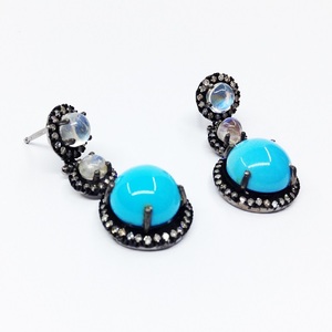 Pendientes de Plata de Ley 925 con Baño de Oro y Diamantes, Hechos a Mano, Proveedor Mayorista, Bajo MOQ, con Múltiples Piedras Preciosas Colgantes para Mujer - Product Image 3