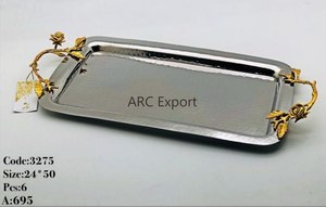 Bol de service alimentaire martelé en acier inoxydable de qualité supérieure Plateau de service et plateaux fantaisie de forme ronde de couleur argent de luxe - Product Image 3