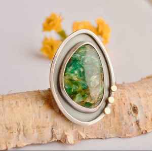 Chrysocolla 925ดีไซเนอร์แหวนเงินสเตอร์ลิงเครื่องประดับอัญมณีธรรมชาติ - Product Image 1