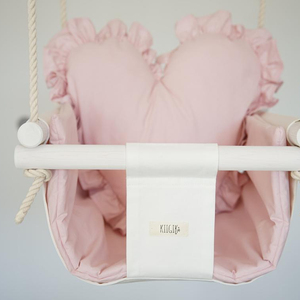 KIIGIK Natural Cream Ivory Indoor <b>Nursery</b> Soft Fabric Baby Swing Chair Set with <b>Light</b> pink Heart Pillow and Cushion. Best Gift f - Product Image 1