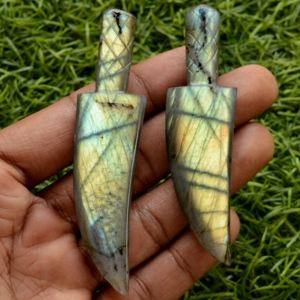 Couteau pliant de poche en pierre naturelle, couteaux pliants, perle de sculpture, labradorite naturelle, pierre précieuse en cristal, chasse en plein air - Product Image 5