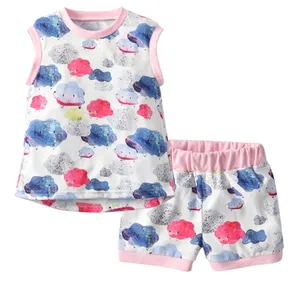 Cloud Print Peuter Meisjes Kleding Pyjama Set Tops Vest En Shorts Pyjama Kleding Voor 1Y-7Y Gemaakt In Bangladesh