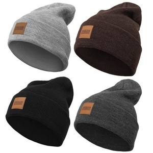 Bonnet Offre Spéciale personnalisé Slouch Beanie chapeau à la mode gris chiné chapeau d'hiver avec patch en cuir tricoté bonnets chauds - Product Image 2
