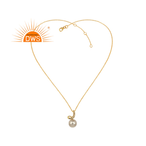 Hermoso Collar de Perlas Blancas CZ, Fabricante y Diseñador, Collar con Colgante de Plata de Ley Chapado en Oro, Proveedor de Joyería - Product Image 1
