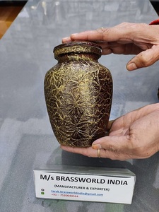 Aluminum Dark <b>Brown</b> Hand Painted Adult Cremation Urn Funeral Supplies <b>Medium</b> Sized American Style BRASSWORLD INDIA - Product Image 3