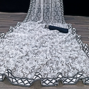 Saree de katan indien dernière tenue de soirée de créateur mariage dames femmes portent georgette soie broderie travail sari avec chemisier ApparelGarment - Product Image 1