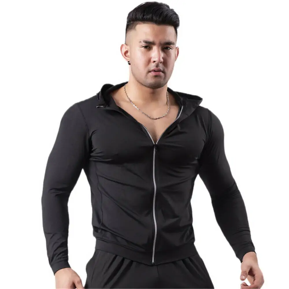 yoga Shirt Men's Hoodie Jacket Long Sleeve Hooded Sun Shirts Pockets Breathable Quick Drying Fitness Gym Tops Running Yoga