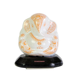 งานฝีมือเซรามิกสีขาวของอินเดีย ของขวัญพระพิฆเนศ พระพิฆเนศในรูปทรงใบไม้ - Product Image 1