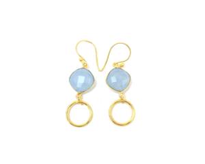 Calcédoine bleue faite à la main en argent Sterling crochet ethnique boucles d'oreilles fil plaqué or enveloppé pour les mariages fêtes mode bijoux cadeau - Product Image 1