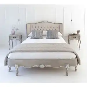 French Style Bedroom Sets Furniture Bed Rococo With Elegant Design made teak wood solid light grey color for bedroom furniture a