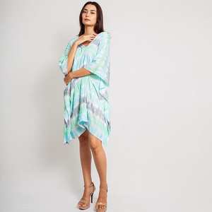 Femmes été cravate teinture caftan demi manches décontracté vêtements de plage motif Floral tissé taille naturelle respirant écologique Style chaud - Product Image 2