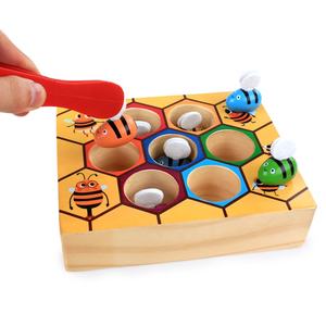 Montessori — jouet fleur en bois pour enfants, Puzzle abeille à moteur fin, pince abeille, <span class=keywords><strong>jeu</strong></span> assorti, couleurs - Product Image 1