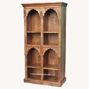 India Manufacturer Art and Crafts Royal High Quality Wooden Bookshelf Mango Wooden Bookcase Storage Open Book Shelf Display Rack