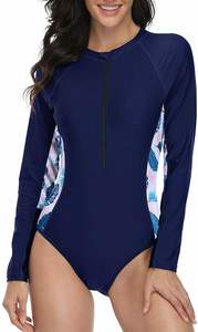 Women's Reversible One-Piece <b>Swimsuit</b> Long Sleeves Zipper UV Protective Rash Guard for Surfing <b>Maternity</b> Style Print Pattern - Product Image 3