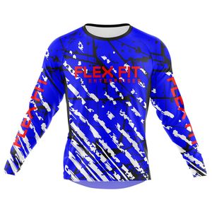 FLEX FIT ENTERPRISES Maillot à manches longues imprimé par sublimation bleu blanc noir séchage rapide unisexe adulte pour la course à moto - Product Image 1