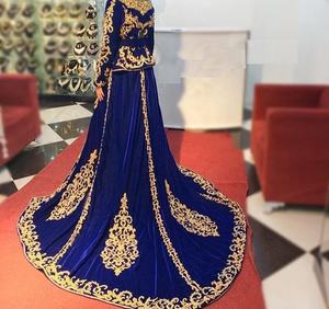 2019 caftan marocain bleu royal superbe robe de mariage et de soirée avec broderie lourde Zardozi travail vêtements indiens et pakistanais - Product Image 3