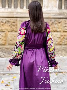 Superbe robe de soirée arabe à manches longues pourpre de Dubaï Robes de bal musulmanes - Product Image 6