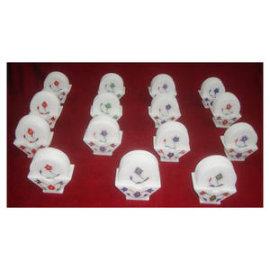 White Marble Flower Design Inlay <b>Coaster</b> <b>Sets</b> For Decoration - Product Image 1