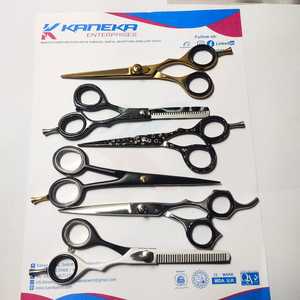 Tijeras profesionales de corte de pelo de peluquero, de alta calidad, hoja plana de acero inoxidable, color negro, con logotipo del cliente - Product Image 4