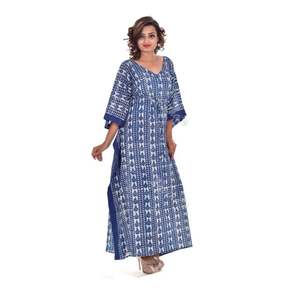 Indian Handmade Summer Casual <b>Kaftan</b> 100% Cotton Floral Linear Block Printed Sleepwear/Beachwear/Party/Eveningdress Transparent - Product Image 3