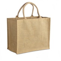 Sac fourre-tout pliable de taille moyenne en jute 100% de haute qualité avec poignées, motif uni, écologique, fabriqué économiquement au Bangladesh